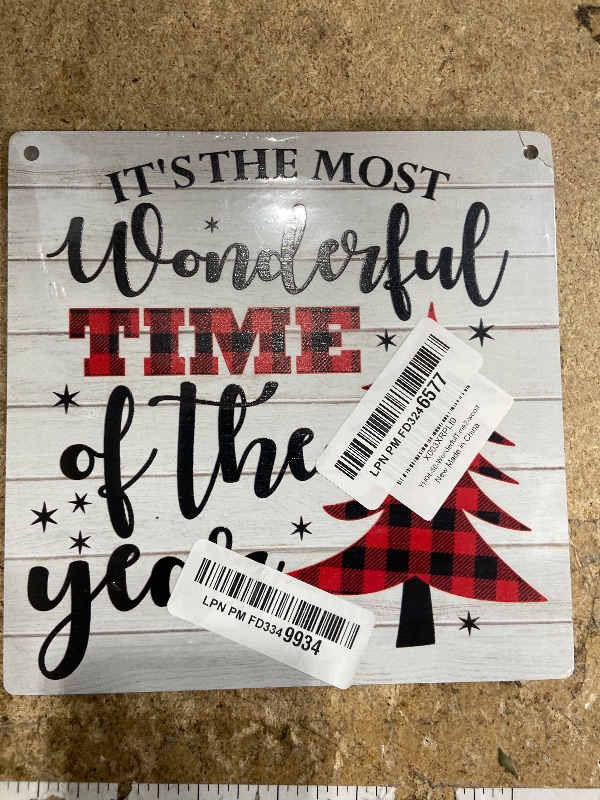 Photo 1 of ***(MINOR DAMAGE/ SEE NOTES FOR DETAILS)***mmiishe Christmas Decorations Wall Art Farmhouse Wall Hanging Decor Red Buffalo Plaid Xmas Tree Wood Sign for Winter Holiday Festival Home Living Room Party Front Door Porch Decor