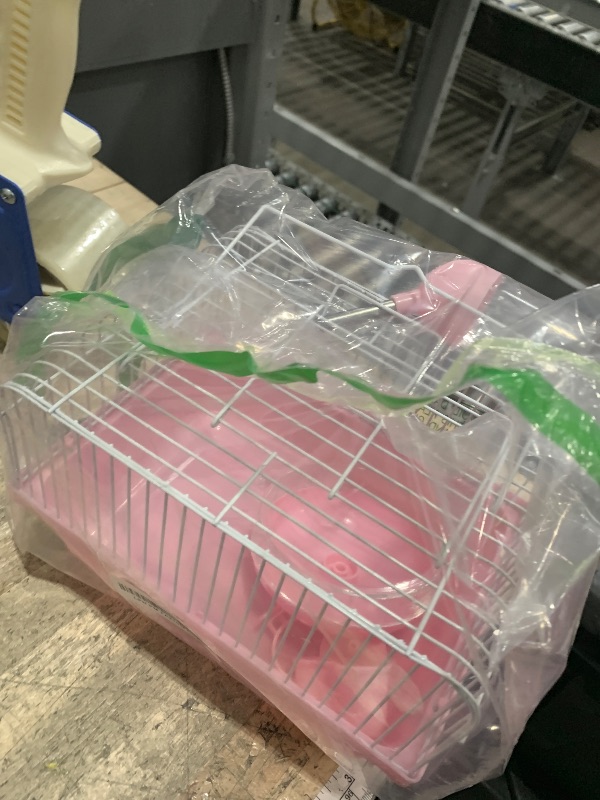 View 2 of 9.1×6.7×6.3 inch Small Portable Hamster Cages, Hamster Carrier, Pet Travel Carrier, Small Animal Pet Cages, with Water Bottle, Food Bowl, Wheel, Pink