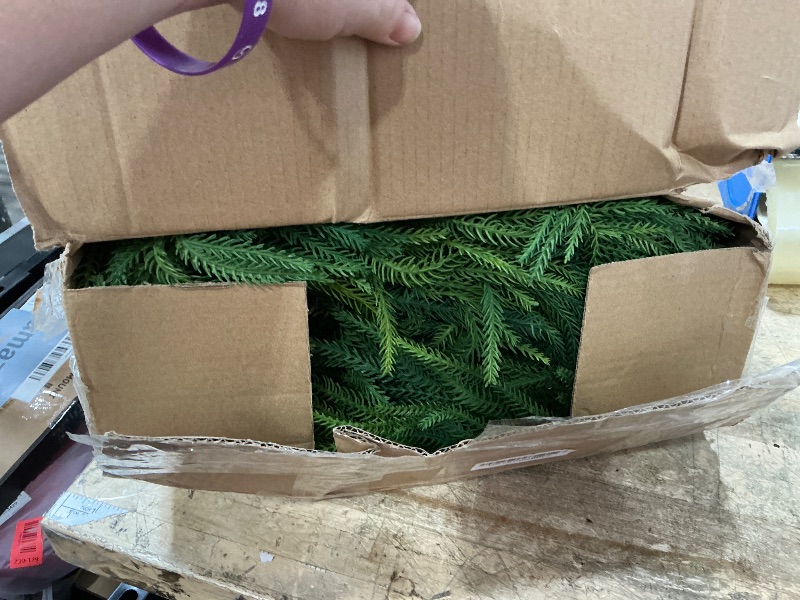 View 3 of 1 Pcs Artificial Norfolk Pine Garlands Christmas, 15 FT Dense Real Touch Winter Pine Garland Ornament, Green Artificial Greenery Garland for Table, Mantle, Wall, Indoor, Outdoor Christmas Decorations