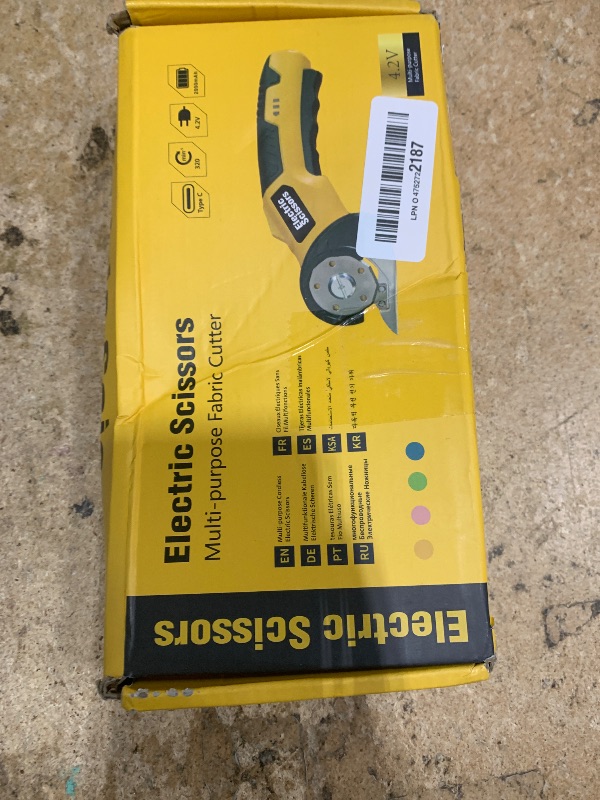 Photo 1 of 4V Cordless Electric Scissors (Green), Effortless Cutting with Safety Lock & LED Light, 2 Blades Power Rotary Cutter Saves 50% Time on Cardboard, Fabric, Carpet, Leather, Rechargeable with Storage Box