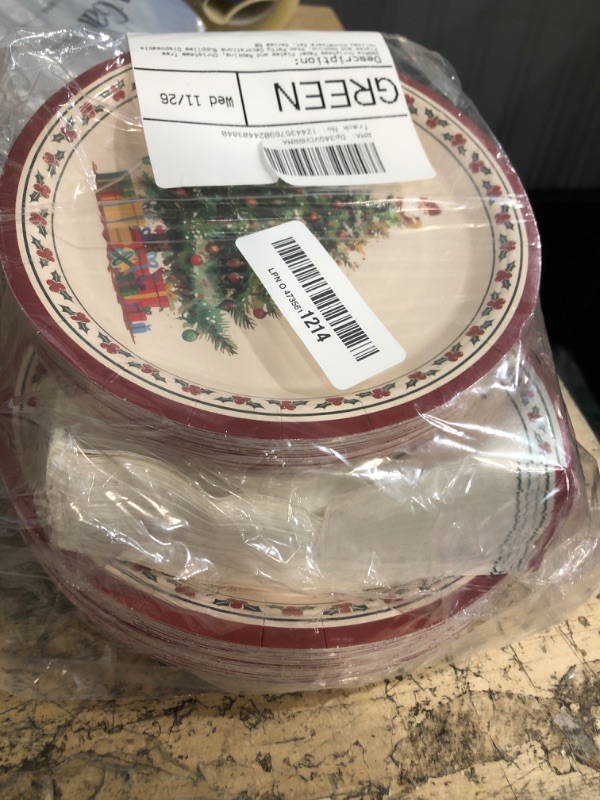 Photo 1 of ***PARTIAL SET / ONLY 1 BUNDLE OF PLATES *** 200Pcs Christmas Paper Plates and Napkins, Christmas Tree Plates and Napkins, Xmas Party Decorations Supplies Disposable Holiday Dinnerware Set, Serves 50