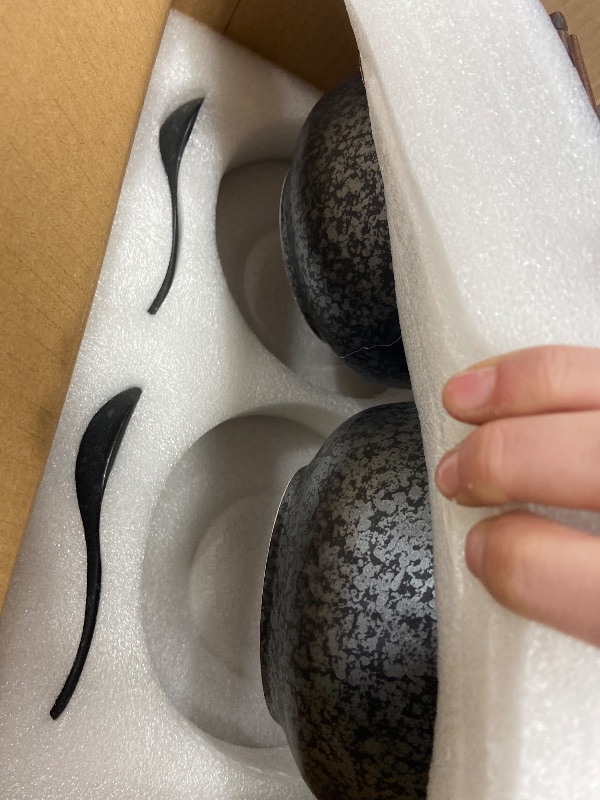 Photo 1 of **ONE BOWL LID HAS A MINOR CHIP**Niturceal Ceramic Ramen Bowl Set of 2, Ramen Noodle Bowl with Lid 27oz Japanese Retro Style Soup, Pho, Udon Bowls, Matching Spoons and Chopsticks for Microwave & Dishwasher Safe, Black