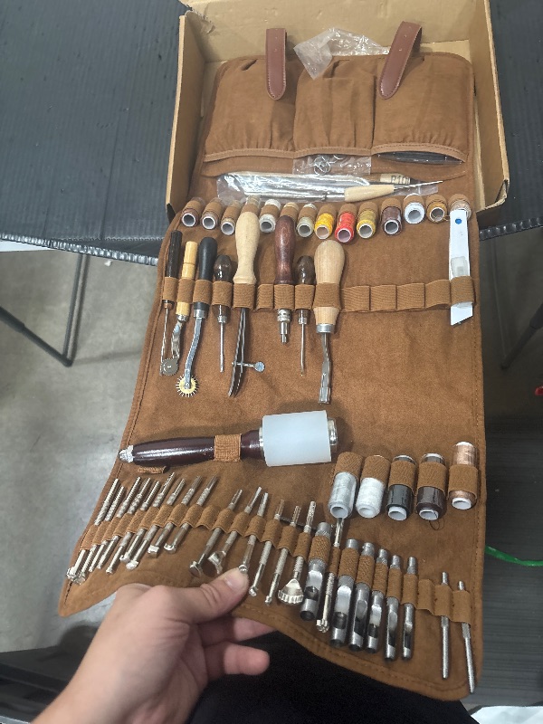 Photo 1 of SAKERNEO Leather Working Tools kit Max Version with Custom Handbag Cutting Mats Engraving Punching Sewing Stamping Sanding Tools for Handicraft Work,Repair