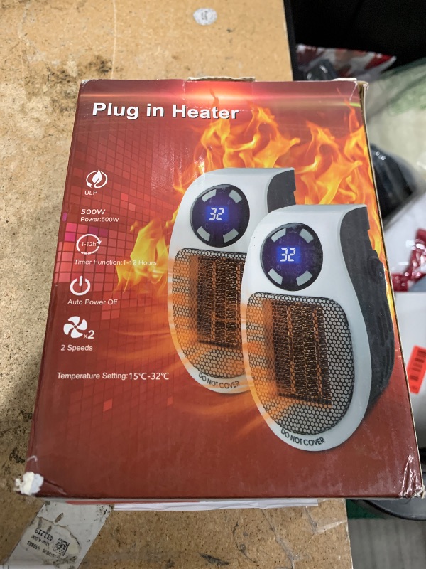 View 2 of **PARTS ONLY** **NONFUNCTIONAL** 2PCS Ecowarm Plug in Heater, 500W Wall Outlet Electric Space Heater as Seen on TV, Small Portable Space Heater with Adjustable Thermostat & Timer & Led Display for Office Bathroom Bedroom Indoor Use