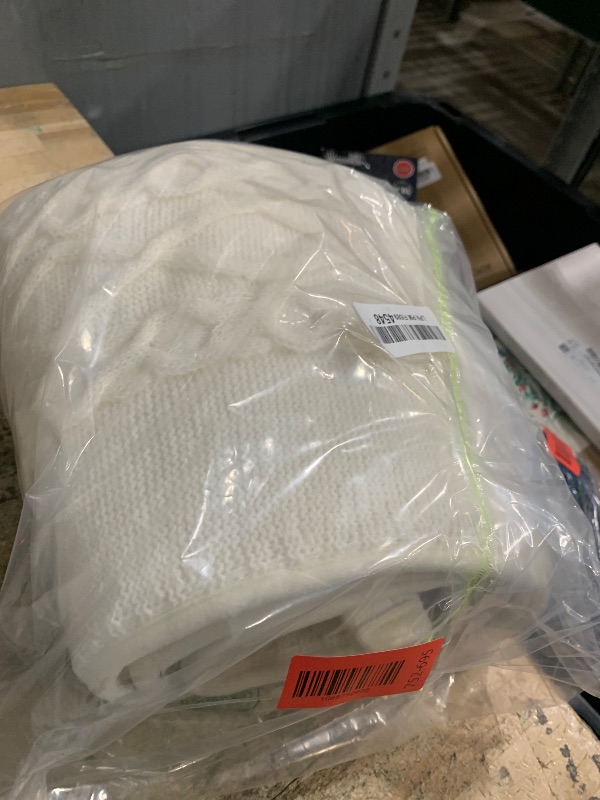 Photo 1 of ASTNIC Knitted Christmas Tree Collar, Cable Knit Christmas Tree Skirt Xmas Tree Stand Base Cover Rustic Handmade Tree Ring Tree Skirt for Artificial Trees Christmas Farmhouse Home Decor (White)