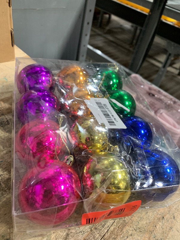 Photo 1 of 12 Pcs Multicolor Christmas Tree Ornaments, 2.36 Inch Plastic Hanging Balls with 6 Vibrant Colors (2 Per Color), Festive Holiday Decorations for Christmas Tree, Party, and Home Decor