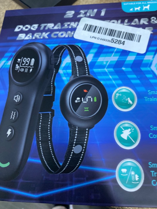 Photo 1 of ***FOR PARTS ONLY NON-FUNCTIONAL (EXTREMELY DAMAGED)*** 2-in-1 Dog Shock Collar & Dog Bark Collar - Smart Anti Barking Dog Training Collar with 5 Adjustable Sensitivity & 3300FT Remote for All Breeds IP67 Waterproof Rechargeable E-Collar (White)