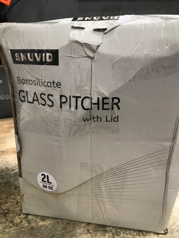 Photo 1 of ***BOX DAMAGED IN TRANSIT/PRODUCT INTACT*****

2 Pack 2 Liter/68 oz Square Glass Pitcher with Lid, Classic Stripes Water Pitchers with Handle for Fridge, Large Jug for Iced Tea, Coffee, Borosilicate Glass Carafe for Hot/Cold Brew Drink, Gold