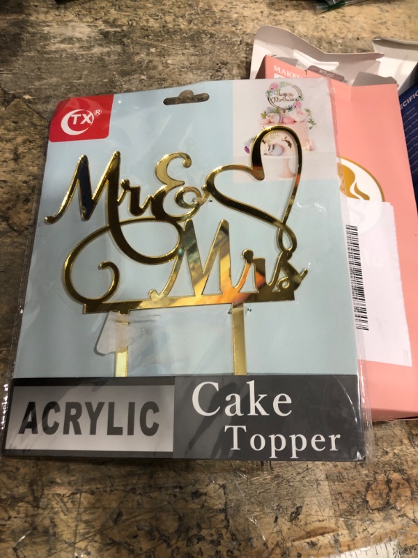 Photo 1 of AMINJIE Mr and Mrs Cake Topper, Bride and Groom Sign Wedding/Engagement Cake Toppers Decoration, Mirror Gold Acrylic