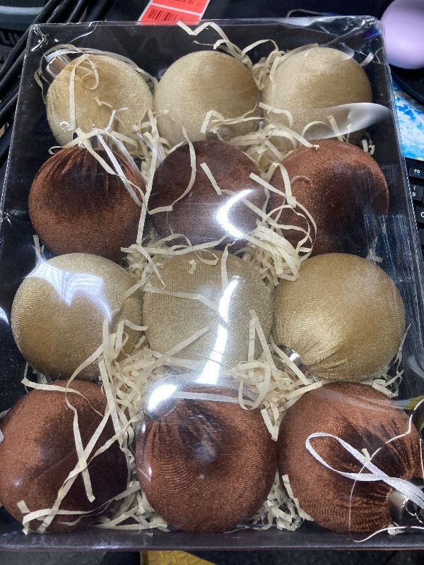 Photo 1 of 12Pcs Velvet Christmas Ornaments Set - Coffee Brown Large Shatterproof Christmas Tree Decorations, 3.15 Inch Multicolor Velvet Balls for Xmas Tree, Home, and Party Décor 