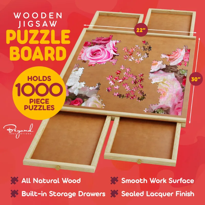 Photo 1 of 1000-Piece Wooden Jigsaw Puzzle Board - Rotating Table, 30” x 22” 4 Drawers & Cover for Adults