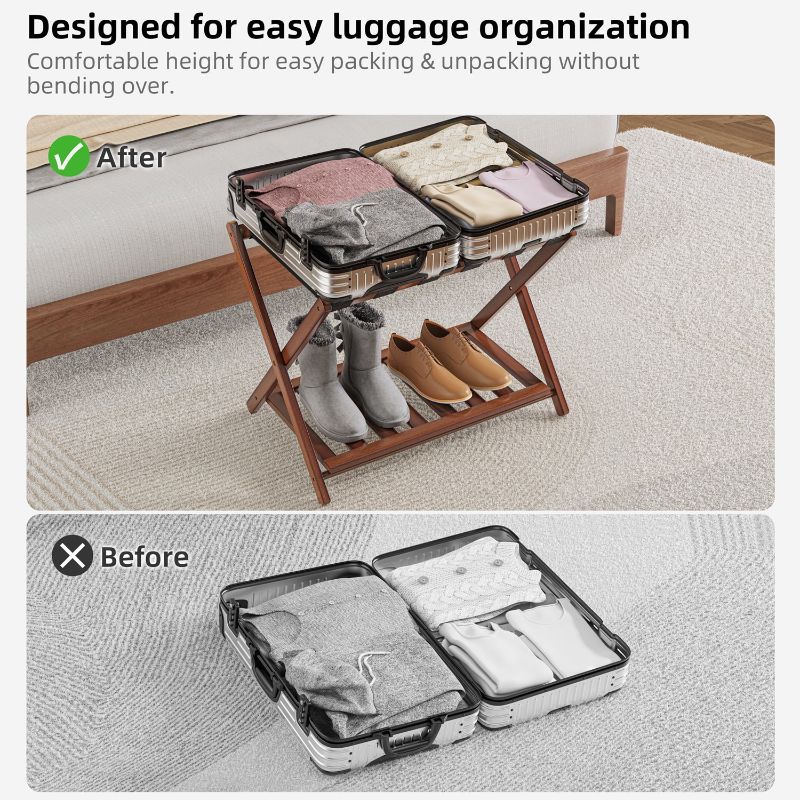 Photo 1 of ***Parts only***


BAMBOOHOMIE Bamboo Luggage Rack, Folding Suitcase Stand with Storage Shelf for Guest Room, Wide Luggage Stand Foldable for Bedroom Hotel, Brown
