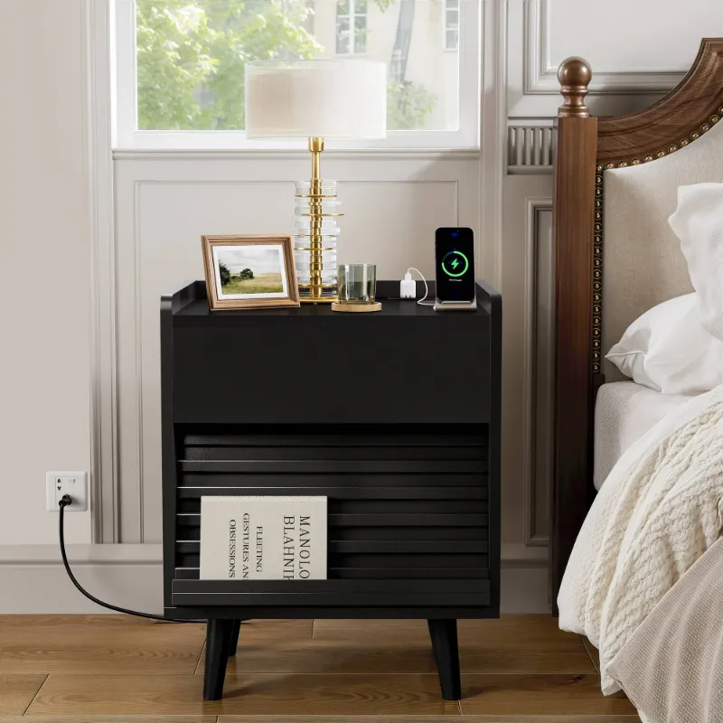 Photo 1 of ***Parts only***


GUNAITO Nightstand with Charging Station Bedside Table with LED Light Wood Nightstand with Drawers End Table for Small Space Black 1pc
