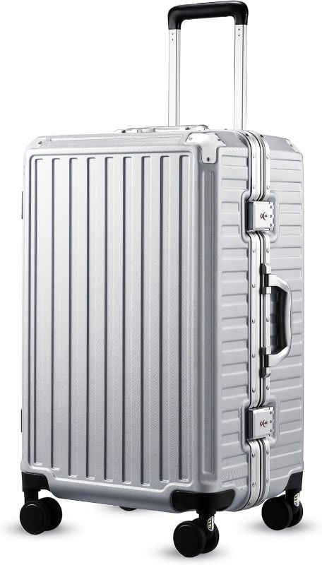 Photo 1 of **HAS MARKS ON IT/NO KEY**Checked Luggage with Spinner Wheels, 8010S Aluminum Frame Zipperless Polycarbonate Hard Shell Suitcase (ZX-Core, Silver, 24 Inch)