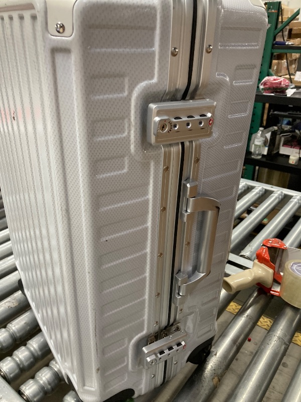 Photo 1 of **HAS MARKS ON IT/NO KEY**Checked Luggage with Spinner Wheels, 8010S Aluminum Frame Zipperless Polycarbonate Hard Shell Suitcase (ZX-Core, Silver, 24 Inch)