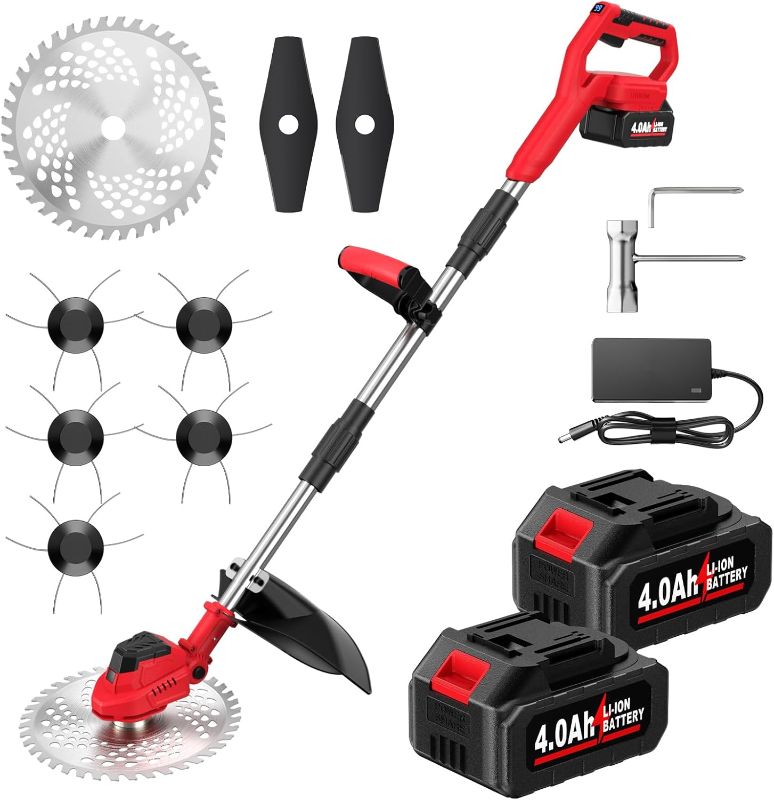 Photo 1 of 
FULLYEA Electric Weed Wacker Cordless 9-inch, Brushless Weed Eater with 3 Types Blades & 2 * 4.0Ah Batteries, Lawn Mower Battery Powered String Trimmer,...