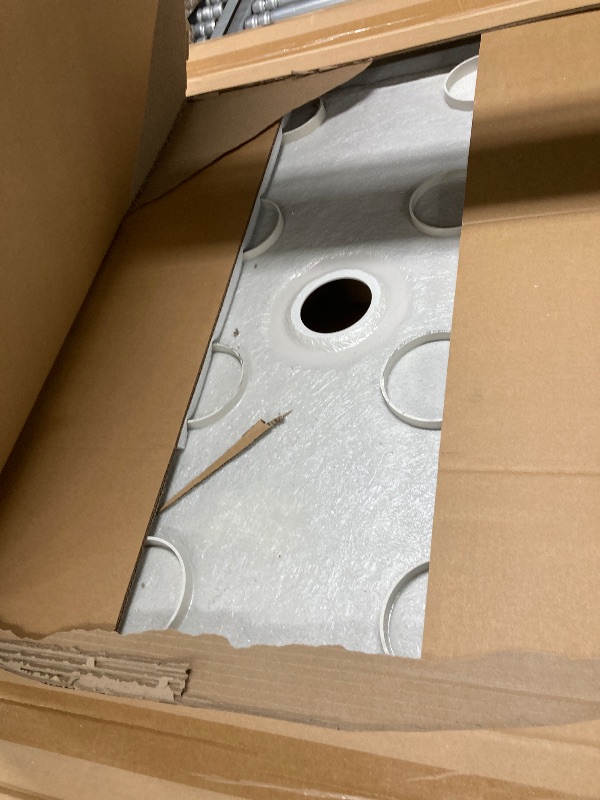 Photo 1 of **with a little damaged in one the courner **DreamLine SlimLine 42 in. D x 42 in. W x 2 3/4 in. H Center Drain Single Threshold Shower Base in White, DLT-1142420