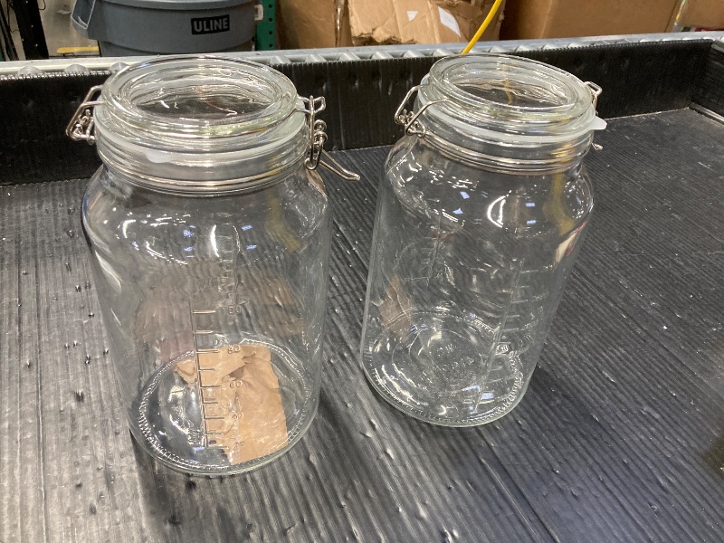 Photo 1 of 1 GALLON Glass Jars with Airtight Lids, 2 Pack - 1 Gallon Wide Mouth Storage Mason Jars with Hinged with 1 Replacement Silicone Gaskets for Fermenting, Canning,