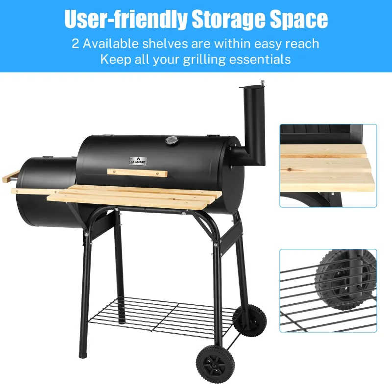View 1 of ***Parts only***
Segmart BBQ Charcoal Grill, 45.28-inch Length Portable Barbecue Grill, Offset Smoker Barbecue Oven with Wheels & Thermometer for Outdoor Picnic Camping Patio Backyard