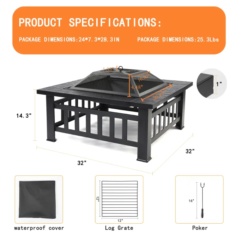 Photo 1 of ***Parts only***

Fire Pits for Outside, 32" Wood Burning Fire Pit Tables with Screen Lid, Poker, BBQ Net, Ice Tray, Food Clip and Cover, Backyard Patio Garden Outdoor Fire Pit/Ice Pit/BBQ Fire Pit, Black
