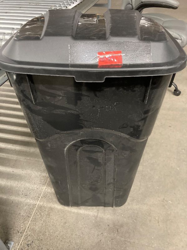 Photo 1 of **NO BOX***United Solutions 32 Gallon Wheeled Outdoor Garbage Can with Attached Snap Lock Lid and Heavy-Duty Handles, Black, Heavy-Duty Construction, Perfect Backyard, Deck, or Garage Trash Can,