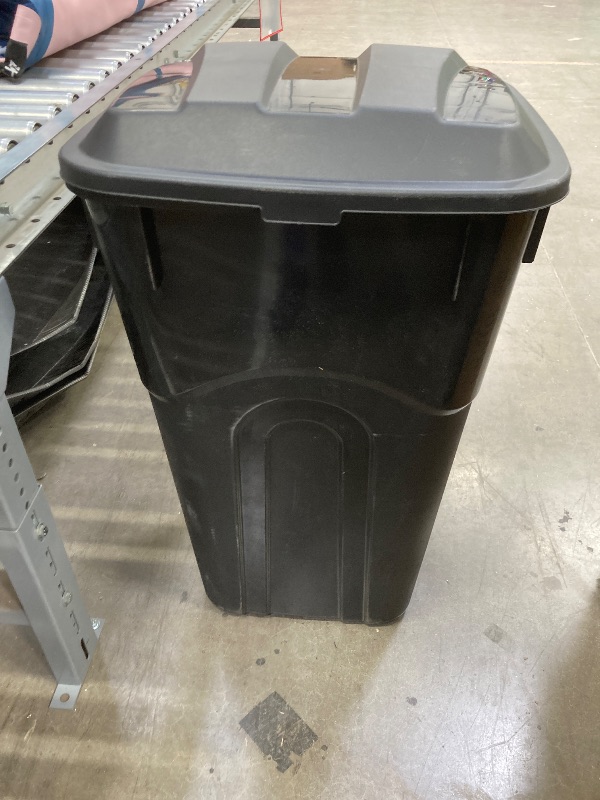 Photo 1 of **NO BOX***United Solutions 32 Gallon Wheeled Outdoor Garbage Can with Attached Snap Lock Lid and Heavy-Duty Handles, Black, Heavy-Duty Construction, Perfect Backyard, Deck, or Garage Trash Can,