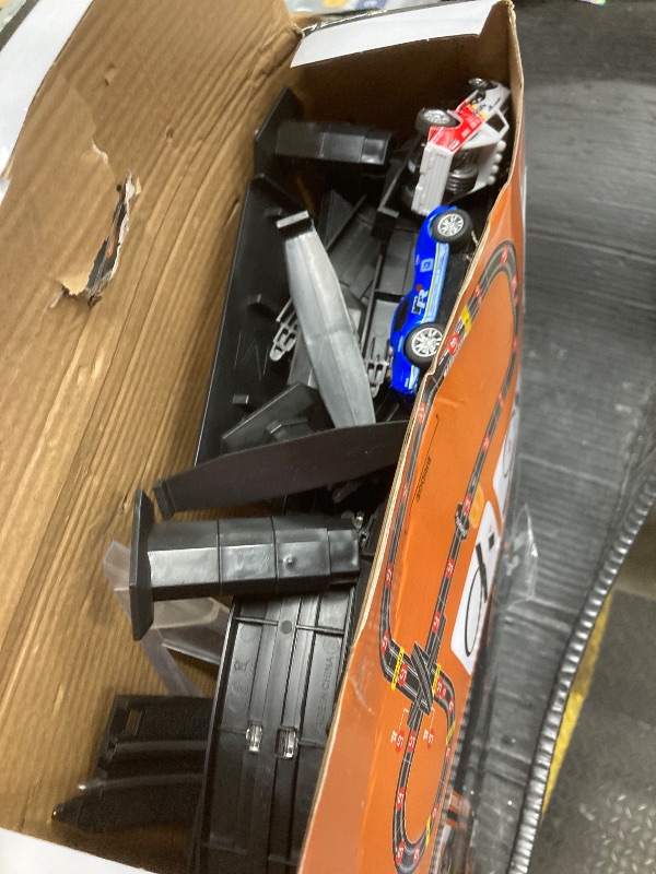 Photo 1 of ***SELLING AS PARTS ONLY-MISSING PIECES*** Slot Car Race Track Sets with 4 Slot Cars, Electric Race Car Track Include Slope Circular Overpass Track, Dual Racing Game Featuring Flash Bridge and Pendulum, Gifts Toys for Boys Kids Age 6 7 8-12