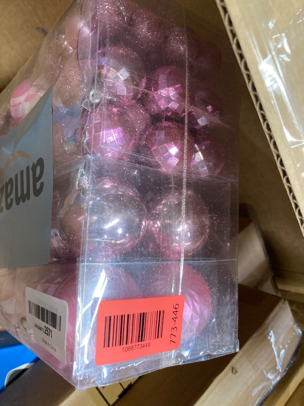 Photo 1 of 100PCS Christmas Ball Ornaments, Assorted Shatterproof Christmas Tree Decorations, Seasonal Decorative Hanging Baubles Decor Set for Xmas/Holiday/Party, Glitter&Painting Ornament Set (Pink)