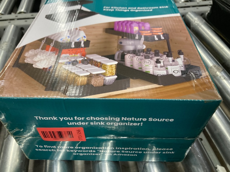 Photo 1 of 2 Pack Under Sink Organizer 2 Tier Sliding Cabinet Organizers Multi-Purpose Sink Storage Basket L-Shape Narrow Space Storage Shelves with 4 Hook for Kitchen Bathroom Drawer, Black