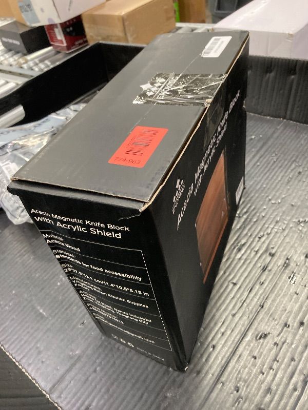 Photo 1 of ***KNIVES NOT INCLUDED***CRACK IN PLASTIC PART***ENOKING Magnetic Knife Block with Acrylic Shield 12 x 9 Inches, Double Side Kitchen Knife Holder without Knives- Acacia Wood Universal Knife Storage Organizer with Powerful Magnet for Kitchen Counter***KNIV