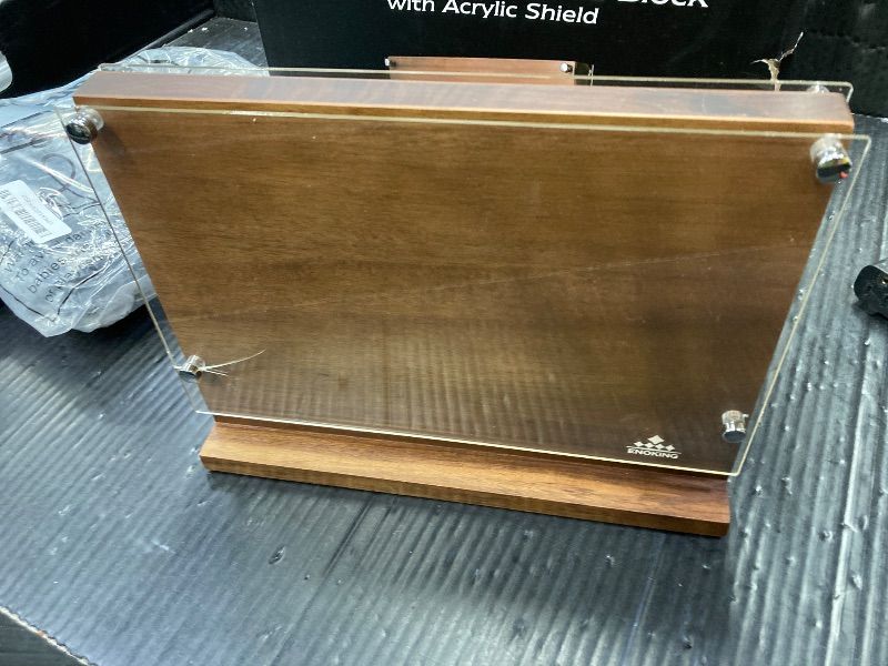 Photo 1 of ***KNIVES NOT INCLUDED***CRACK IN PLASTIC PART***ENOKING Magnetic Knife Block with Acrylic Shield 12 x 9 Inches, Double Side Kitchen Knife Holder without Knives- Acacia Wood Universal Knife Storage Organizer with Powerful Magnet for Kitchen Counter***KNIV