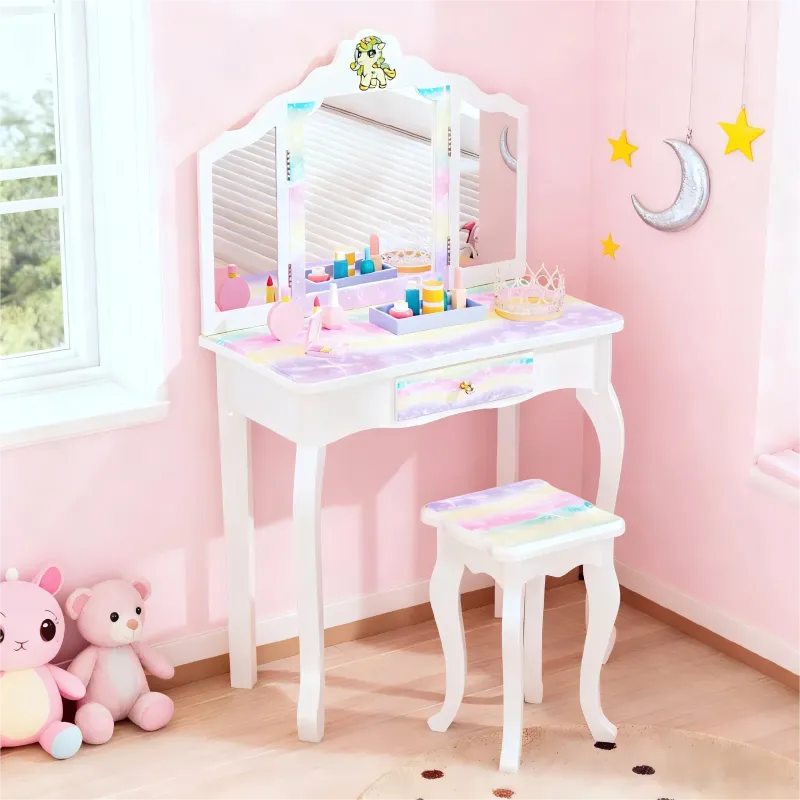 Photo 1 of ***image only reference**Zimtown Kids Vanity, Girls Pretend Play Makeup Table Set, Princess Toy Furniture, White