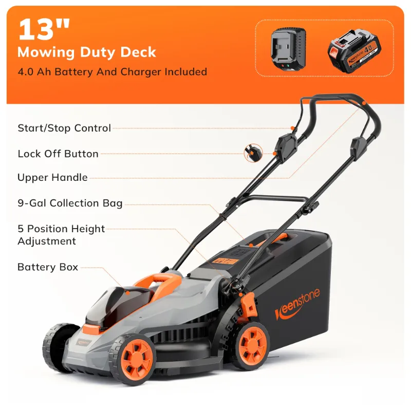 Photo 1 of ***USED****20V 13'' Cordless Lawn Mower, Multi-Functional Grass Cutter with 4.0Ah Battery, 5 Adjustable Height Settings, Durable Manganese Steel Blades, Easy to Use for Small Lawn
