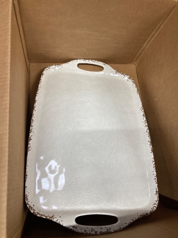 View 2 of ***ONLY ONE***ZAROCRUS Farmhouse Melamine Serving Tray with Handles, Set of 1, 19"x12" Extra Large Rectangular Turkey Serving Platter, Serving Food Trays for Entertaining, Christmas,Thanksgiving,Party, Ivory