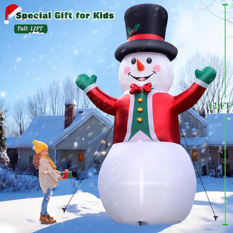 Photo 1 of 12FT Giant Christmas Inflatables Decorations Snowman Built-in Music & 360° Rotation 3-Color LED Lights, Huge Christmas Blow Up Yard Decoration Outdoor for Xmas Garden New Year