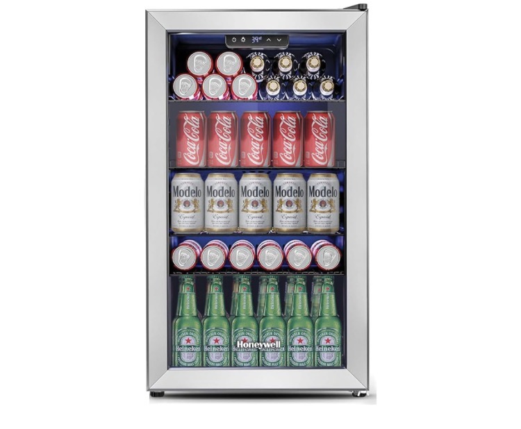 Photo 1 of  Beverage Refrigerator and Cooler, 116 Can Mini Fridge with Glass Door for Soda Beer or Wine for Office or Bar with Adjustable Removable Shelving, Commercial Grade
