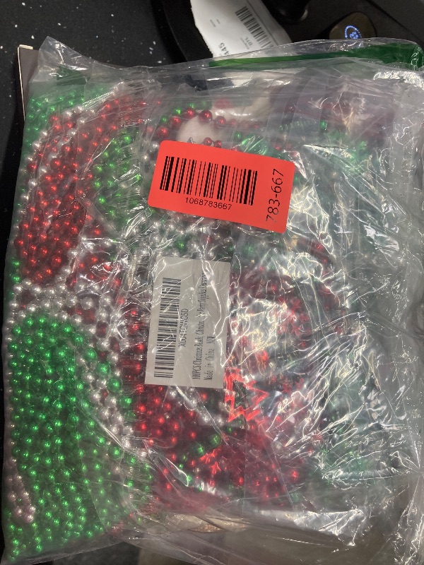 Photo 1 of 100PCS Christmas Necklace Accessories, 18 Kinds Red Green Silver Bead Necklace, 32" Snowman Santa Pendant Christmas Necklaces Bulk Party Supplies, Xmas Decor for Xmas New Years Ugly Sweater Party