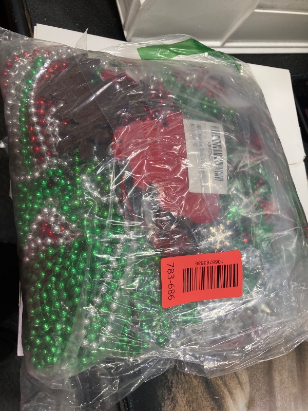 Photo 1 of 100PCS Christmas Necklace Accessories, 18 Kinds Red Green Silver Bead Necklace, 32" Snowman Santa Pendant Christmas Necklaces Bulk Party Supplies, Xmas Decor for Xmas New Years Ugly Sweater Party