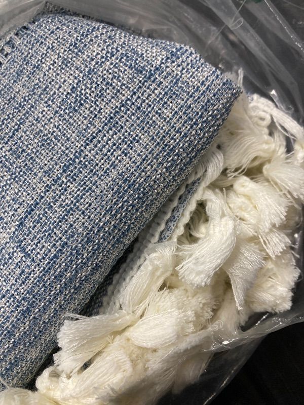 Photo 1 of 1 PANEL Sutuo Home Denim Blue Boho Curtains 84 Inches Long for Bedroom&Living Room,Bohemian Light Filtering French Country Linen Farmhouse Vintage Chic Tassels Hollow Window Treatment Drape, 1 Panel 52" W