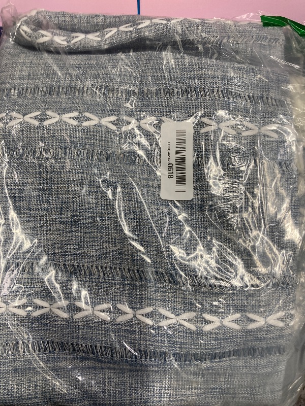 Photo 1 of 1 PANEL Sutuo Home Denim Blue Boho Curtains 84 Inches Long for Bedroom&Living Room,Bohemian Light Filtering French Country Linen Farmhouse Vintage Chic Tassels Hollow Window Treatment Drape, 1 Panel 52" W