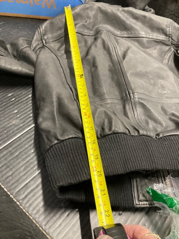 Photo 1 of ***VERY SMALL. SAYS LARGE BUT PLEASE LOOK AT MEASUREMENT PICS***Artistry Womens Genuine Lambskin Leather Motorcycle Jacket with Removable Leather Hood Black - Hooded leather bomber jacket (Black, Large)***VERY SMALL. SAYS LARGE BUT PLEASE LOOK AT MEASUREM