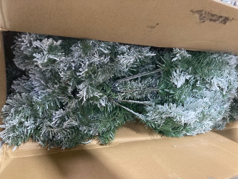 Photo 1 of 6ft Flocked Christmas Tree with 250 Warm White Lights, Frosted Artificial Tree with 820 Snowy Branch Tips, Metal Stand & Foldable Base - Ideal for Home, Office, Party, or Holiday Decor