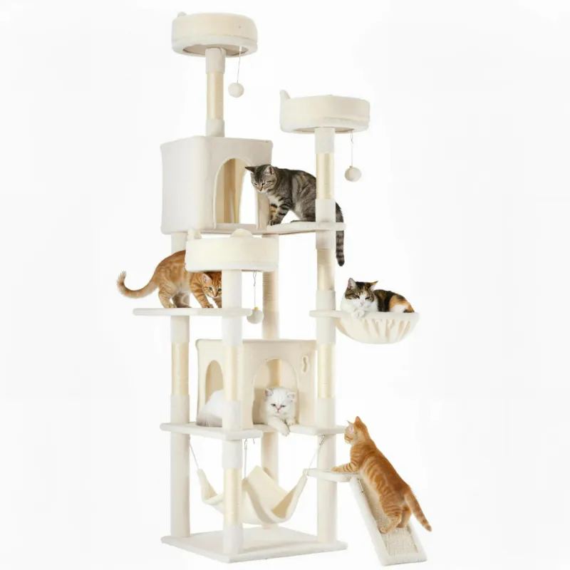 Photo 1 of ***MISSING PIECES -SELLING AS PARTS ONLY*** EDX 75" Cat Tree Tower for Indoor Cats, Multi-Level Durable Cat Climbing Tower, Large Pet House with Natural Sisal Scratching Post, Cozy Condo, Extended Platform, Kitten Toy and Hammock, BeigeBOX RIPPED/TORN***