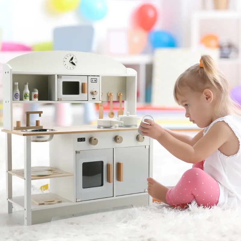 Photo 1 of **NO INSTRUCTIONS***Kids Play Kitchen Set Toy, Wooden Pretend Chef Cooking Play Set with Microwave, Pan, Sink, Cookware Accessories Kitchen Set for Toddlers, Boys, Girls, Gift for Ages 2+