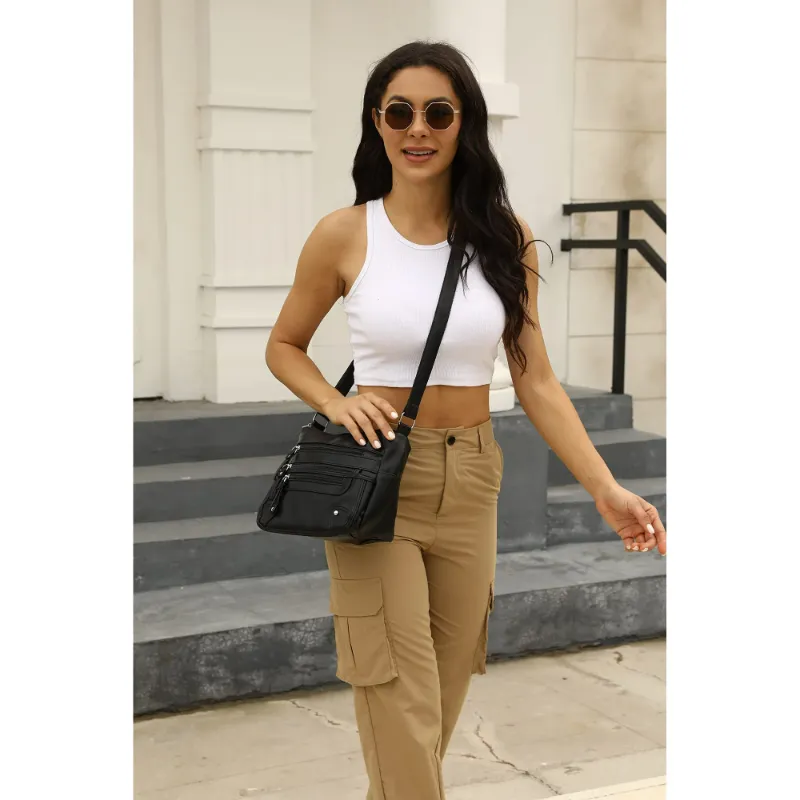 Photo 1 of 10 Pockets Crossbody Purses for Women Medium Pocketbooks Lightweight Ladies Satchel Bag Multi Pocket Shoulder Handbag
