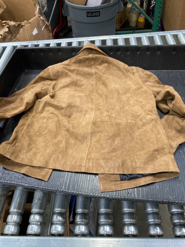 Photo 1 of ***TAPE STUCK ON 1 SLEEVE AS PICTURED***Alpha Suede Leather Jacket - Real Lambskin, Casual Trucker Coat for Men (US, Large, Regular, Khaki)***TAPE STUCK ON 1 SLEEVE AS PICTURED***