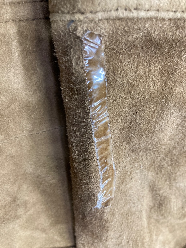 Photo 1 of ***TAPE STUCK ON 1 SLEEVE AS PICTURED***Alpha Suede Leather Jacket - Real Lambskin, Casual Trucker Coat for Men (US, Large, Regular, Khaki)***TAPE STUCK ON 1 SLEEVE AS PICTURED***