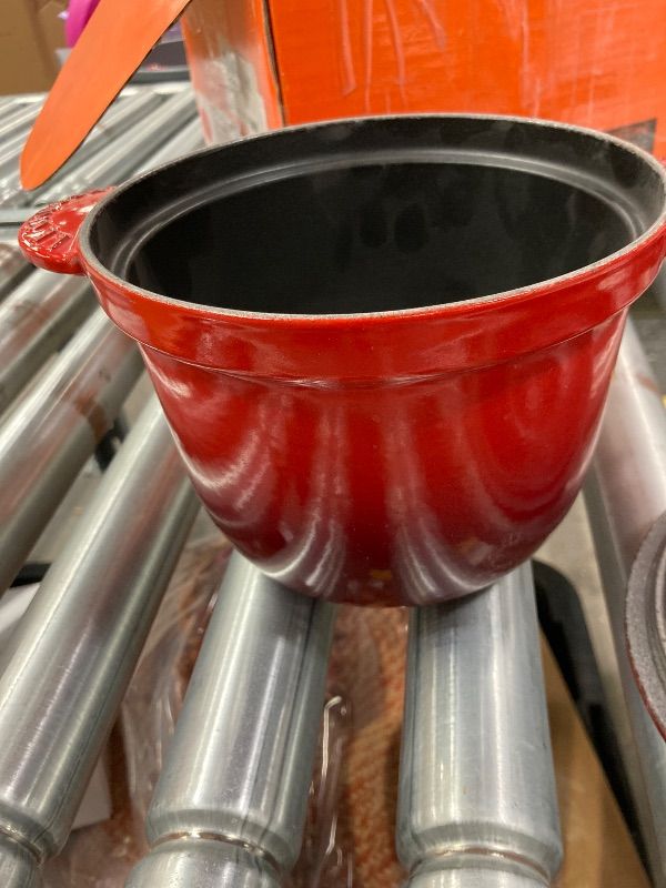 Photo 1 of *** LOTS OF CHIPS/MISSING LID KNOB**Le Creuset Enameled Cast Iron Rice Pot with Lid & Stoneware Insert, 2.25 qt., Cerise