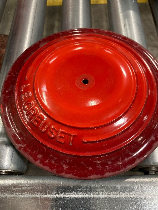 Photo 1 of *** LOTS OF CHIPS/MISSING LID KNOB**Le Creuset Enameled Cast Iron Rice Pot with Lid & Stoneware Insert, 2.25 qt., Cerise