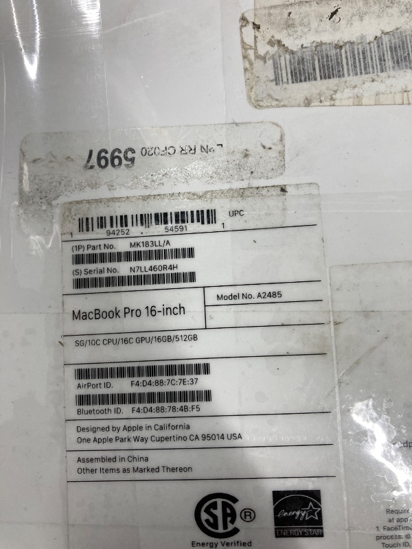 Photo 1 of **Battery will not charge, needs a battery replacement**Apple 2021 MacBook Pro (16.2-inch, M1 Pro chip with 10?core CPU and 16?core GPU, 16GB RAM, 512GB SSD) - Space Gray